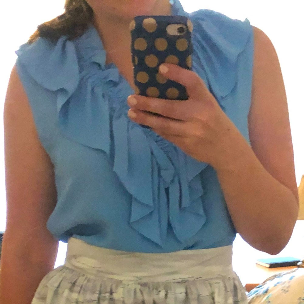 Marni Blue Ruffle Sleeveless Blouse 46